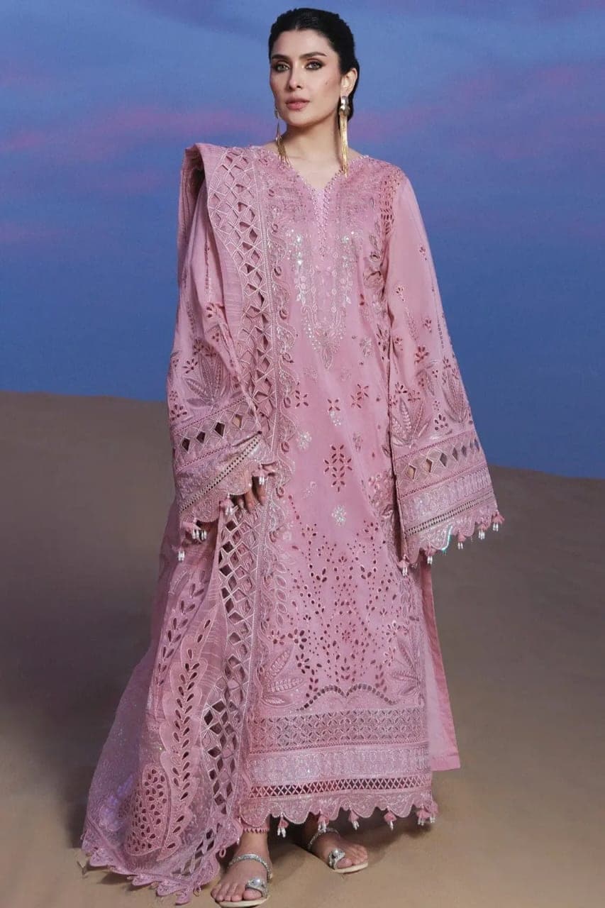 Rose Pink Cutwork Lawn 3 Piece